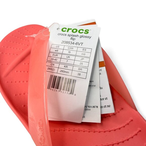 Crocs Women’s Cross Splash Glossy Flip Flops Pink Neon Watermelon Size 9 - Picture 8 of 9